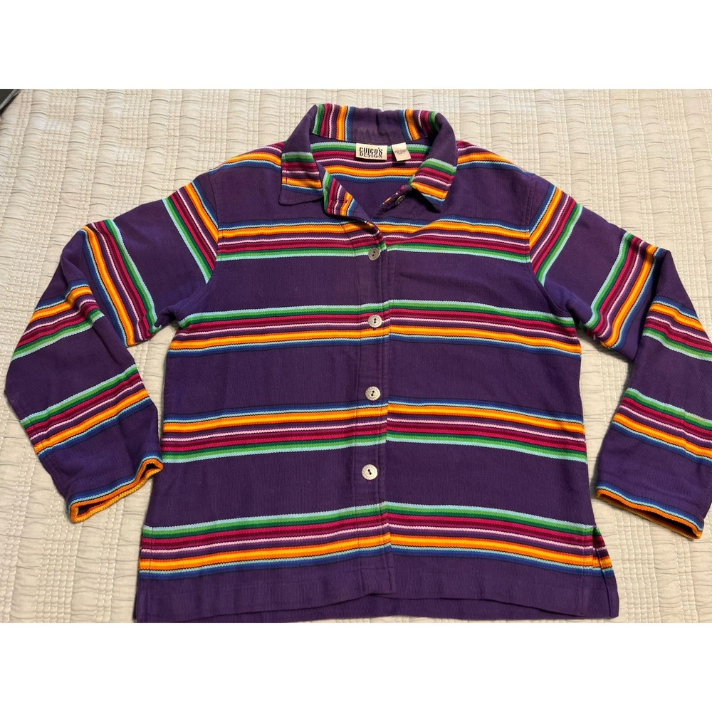 VTG Chicos Purple Serape Southwestern Jacket Concho Buttons Size 1 100% Cotton